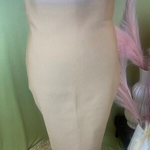 Chocolate USA Nude Bodycon Pencil Skirt L Stretch Midi Tan Fitted